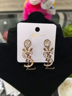 Gold-Tone Crystal Logo Drop Earrings